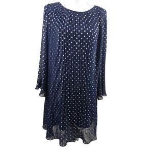 MSK Black and Gold Chiffon Pleated Polka Dot Dress in Small
